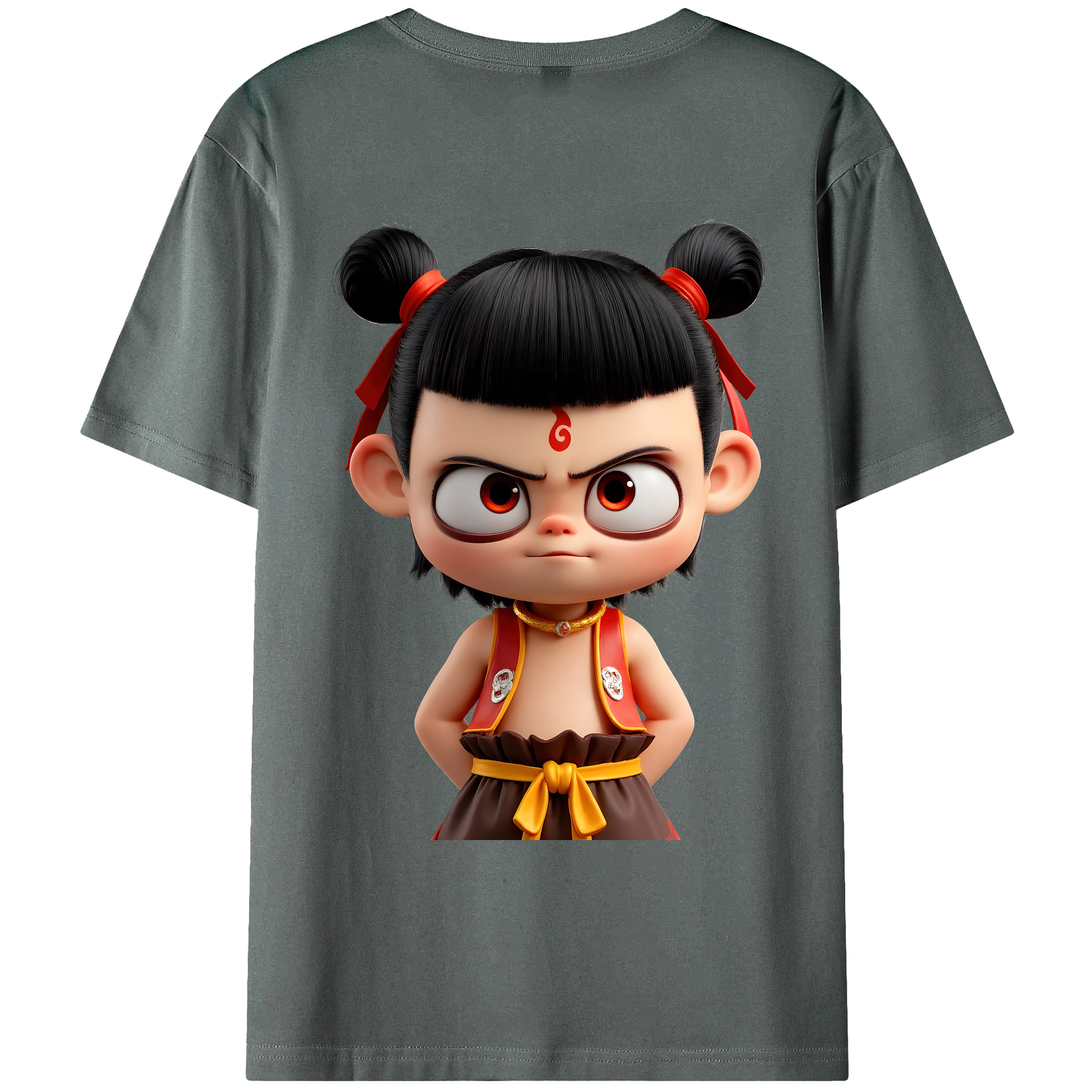 （画像用） Ne Zha 2 ナタ 魔童の大暴れ 綿100％ メンズ半袖Tシャツ（バックプリント） 通気性